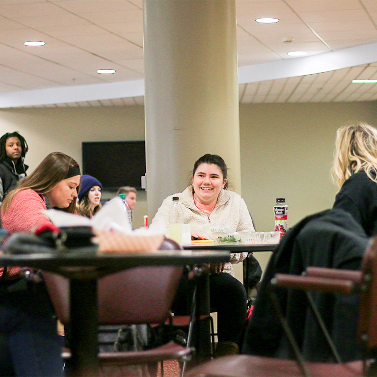 Students eating lunch in the Commons 